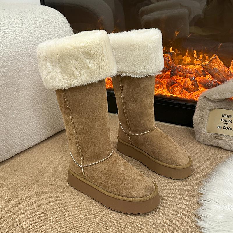 Damen Dicke Sohle Haariger Mund Winter Warm Pelz Eins Schneestiefel Rutschfest Abrieb Lässig Sport Baumwollstiefel