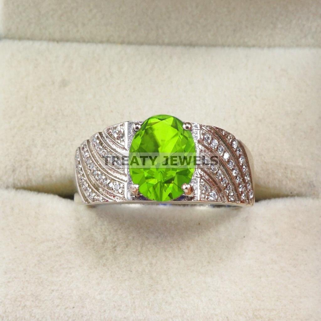 Peridot Oval Cut Gemstone With 925 Sterling Silver Ring For Men's #B483 JL375683940274