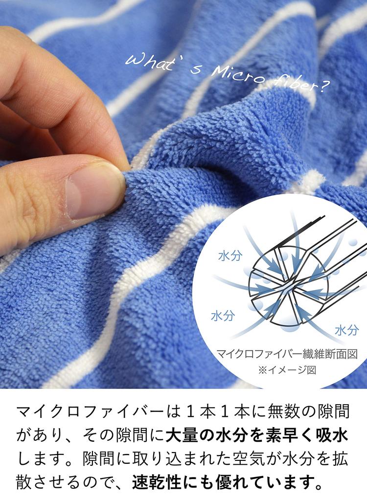 CB Japan Hair Drying Towel, Blue X White, Absorbent, Quick-Drying, Microfiber, Carari