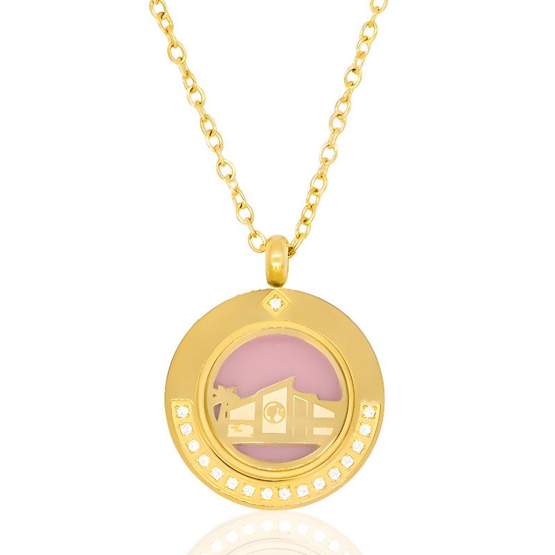 

Necklace Oval Open And Close Photo Album Zircon Pendant Bracelet Clavicle Chain Necklace Electroplated Gold Color Retention
