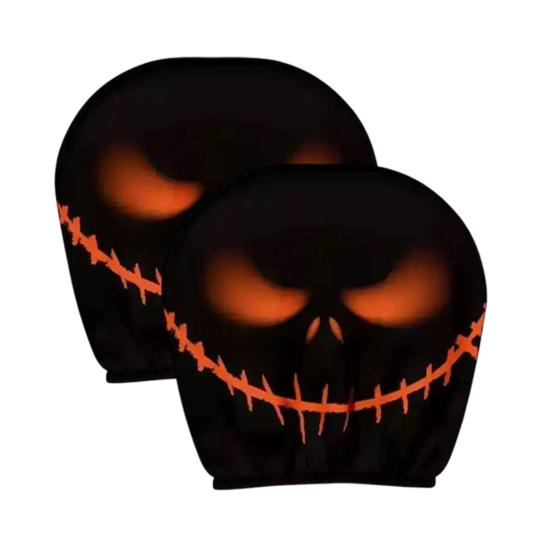 Skull Car Headrest Covers Spooky Print Auto Seat Head Rest
