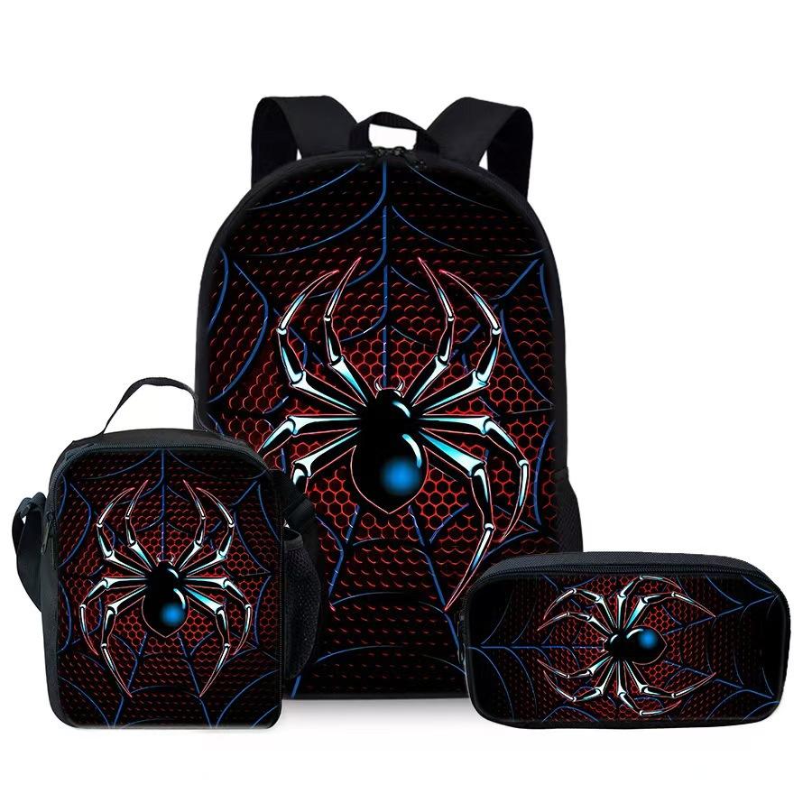 Spider Pencil Case Student Picnic Bag Cartoon Hero No Return Printed Schoolbag Convenient And Large-Capacity Three-Piece Set