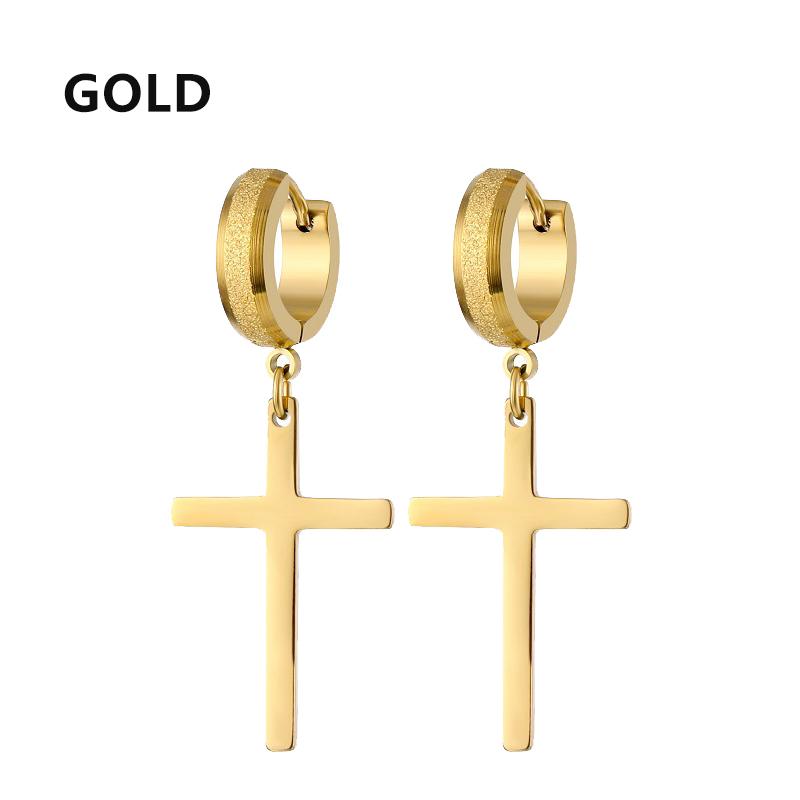 Boucles d'oreilles créoles punk en acier inoxydable givré design femmes hommes percées croix oreille zircon accessoires fête boucles d'oreilles pendantes