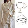 Women Double Layers Long Tassel Pendant Waist Chains Metal Thin Adjustable Skinny Waistband Dress Clothes Decorative Straps