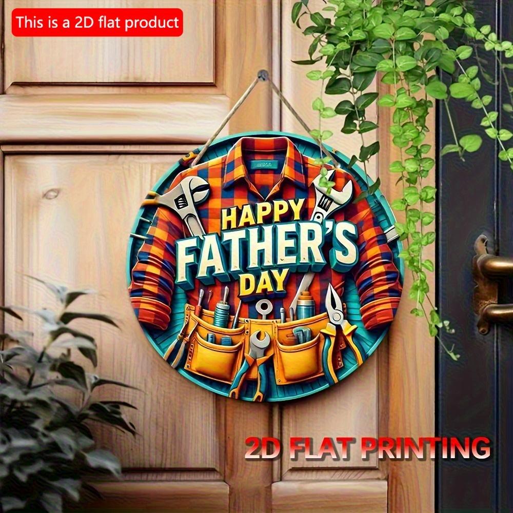 2d flat 20*20cm Vintage-Inspired Father'S Day Round Wooden Sign - Easy Hang, Colorful Tool Design with "Happy Father'S Day" Text, Ideal for Home, Bar