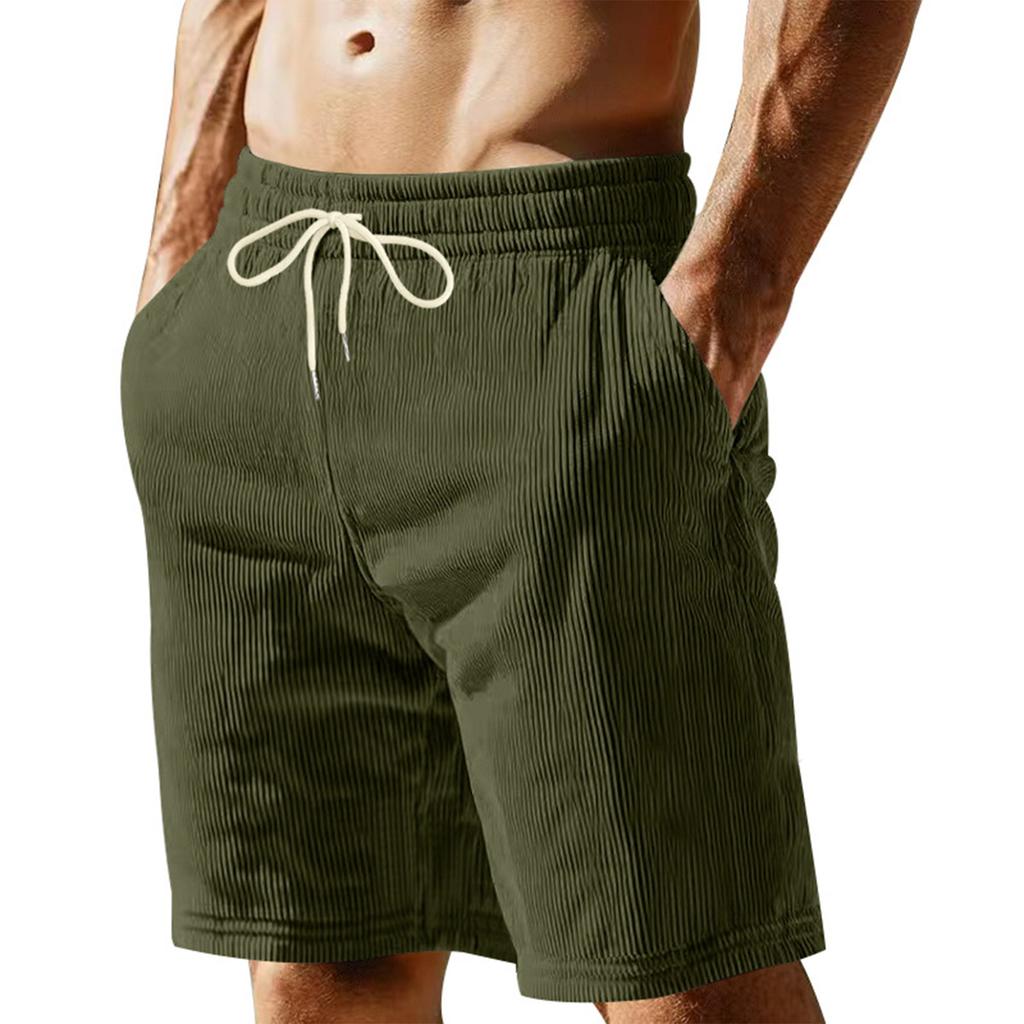 Men's Casual Lightweight Corduroy Shorts with Drawstring Waist, Summer Beachwear, Breathable Fabric with Pockets, Light Blue