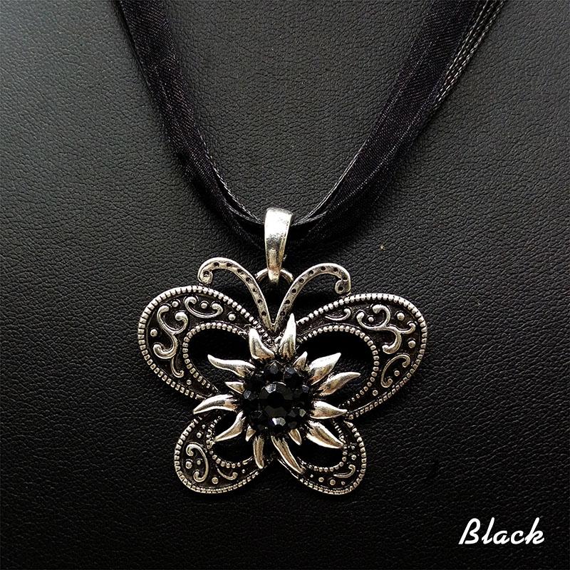 New Vintage Butterfly Necklace Jewelry Fashion Popular Retro Bohemia Style Ribbon Rope Chain Crystal Flowers Pendant Necklace