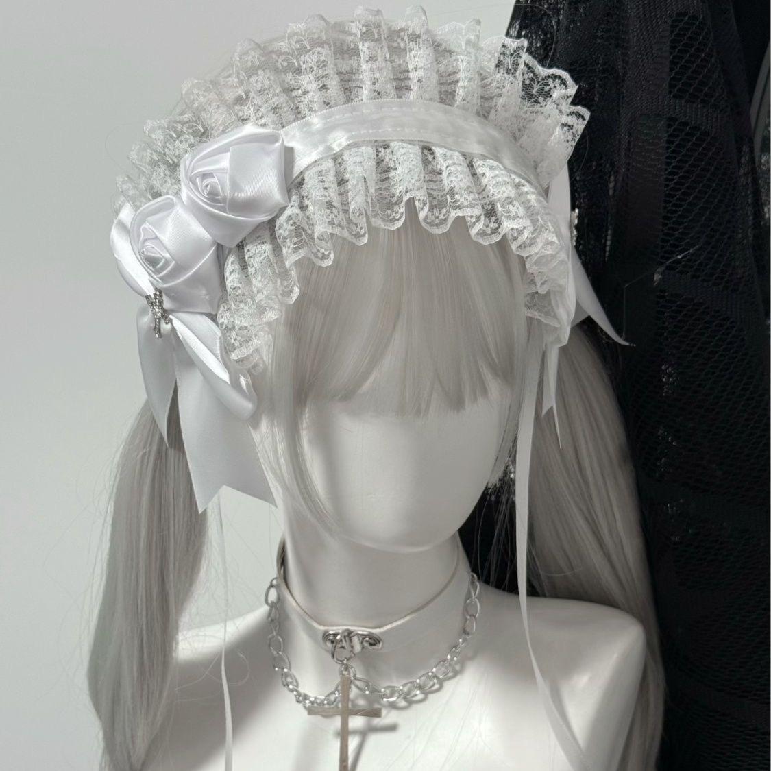 

Bow for Women Hair Bows Girl 2025 Hair Bands Woman Lace Goth Hair Bands for Girls Girl Headband Cute Accessories Lolita Handband білий