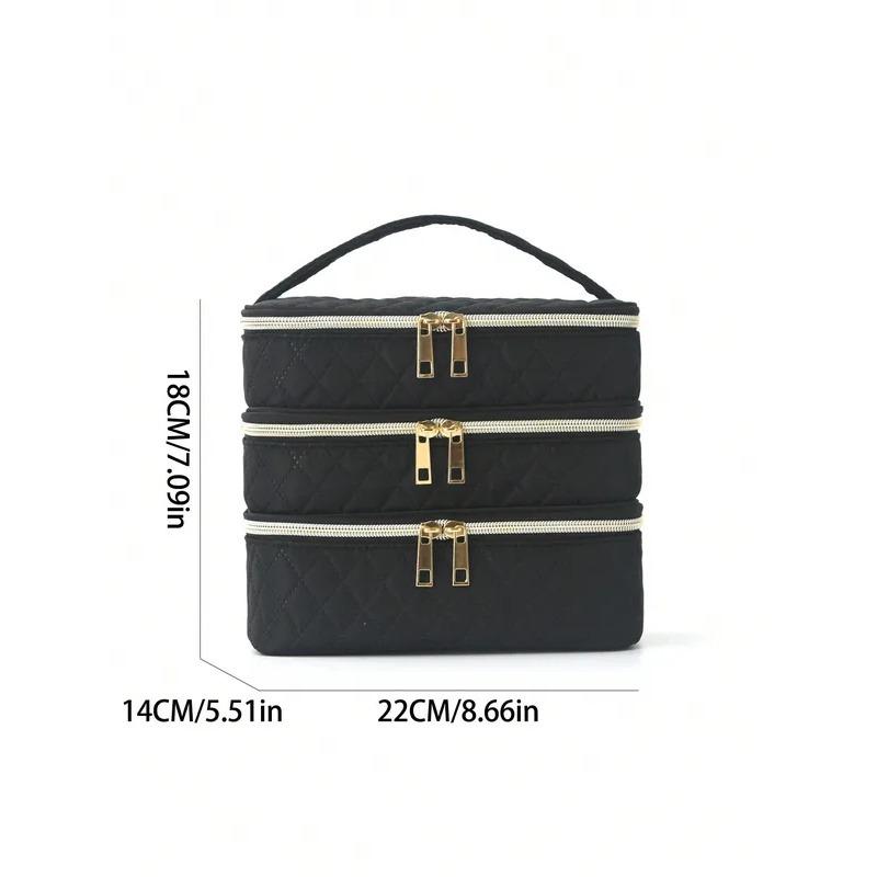 3 Layer Large Capacity Cosmetic Bag Quilted Multifunctional Portable Handbag for Women College Students Travel Dormitory
