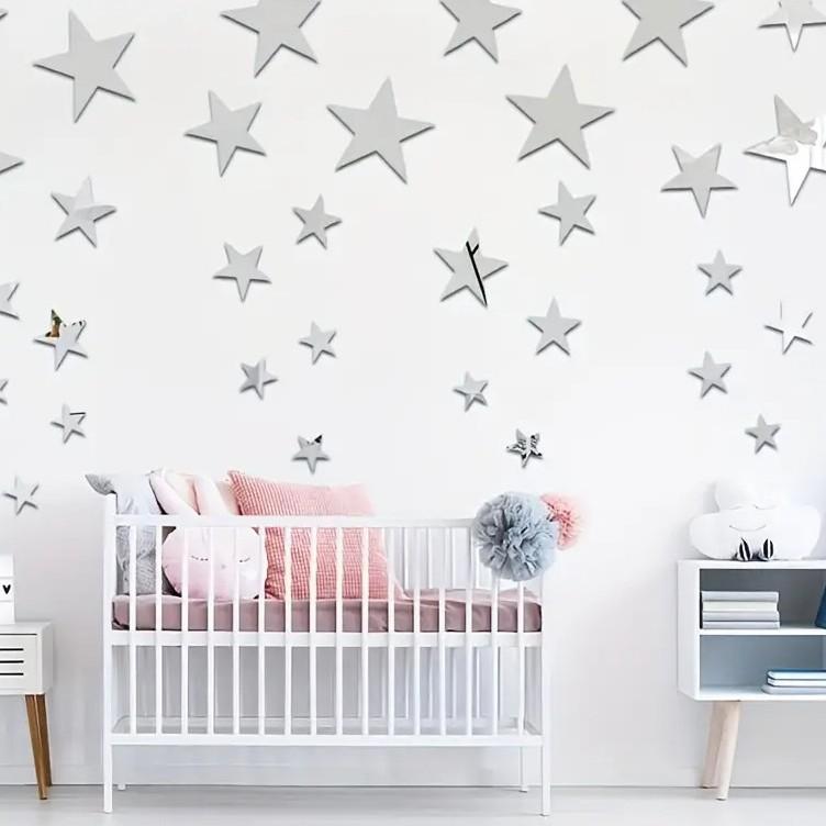 

20pcs/1set Star Wall Sticker 3D Acrylic Irregular Mirror Vanity Living Room Decoration Cartoon Wall Stickers for Room Home Decor 20pcs срібний