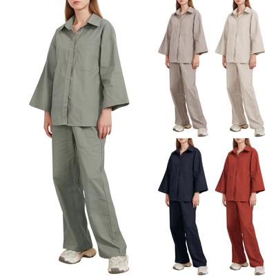 Women's Cotton Linen Set Fashion Temperament Shirt Two-Piece Set