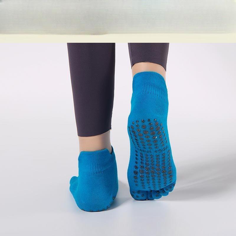 Damen Mittel Lang Ferse Baumwolle Schweißabsorbierend Sport Trampolin Zehen Fünf-Finger-Socken Pilates Fitness Anti-Rutsch Yoga-Socken