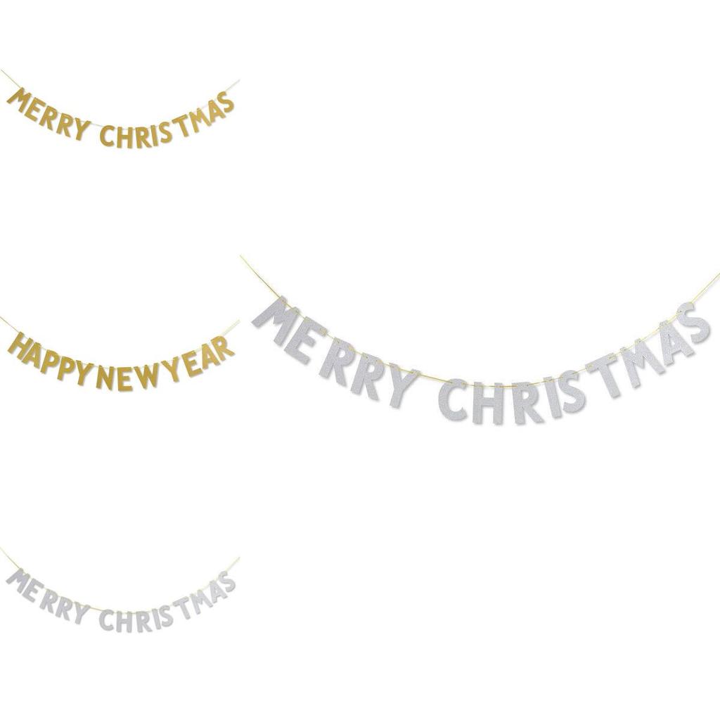 Festive Merry Christmas Happy New Year Banner Bunting For Home Party Decor