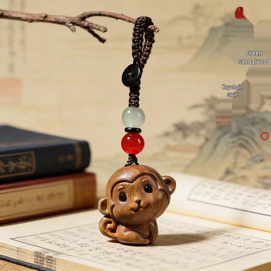 Sandalwood Zodiac Monkey Keychain Pendant – Retro Creative Phone Chain & Safety Ornament