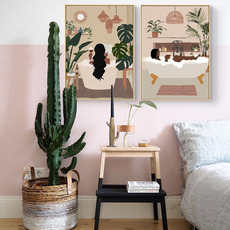 Severská černoška vykoupat se ve vaně Nástěnné umění Malba na plátně Plakáty a tisky Nástěnné obrazy do obývacího pokoje Domácí dekorace