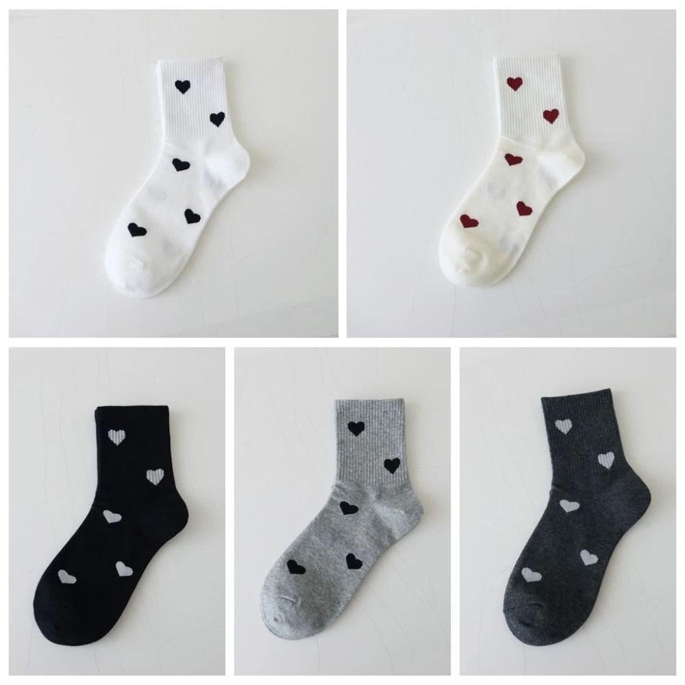 5Pairs Harajuku Patchwork Color Socks Heart Pattern Mid Tube Socks Love Mid-Calf Socks Sports