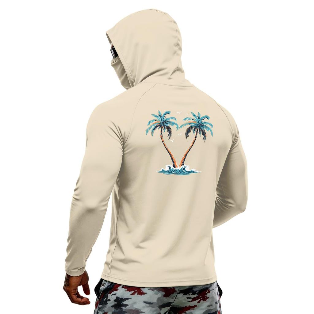 Men's Long Sleeve Hawaiian Print Quick Dry T Shirt UPF50 Plus Sun Protection Fitness Hoodie Outdoor Sports Lightweight Breathable