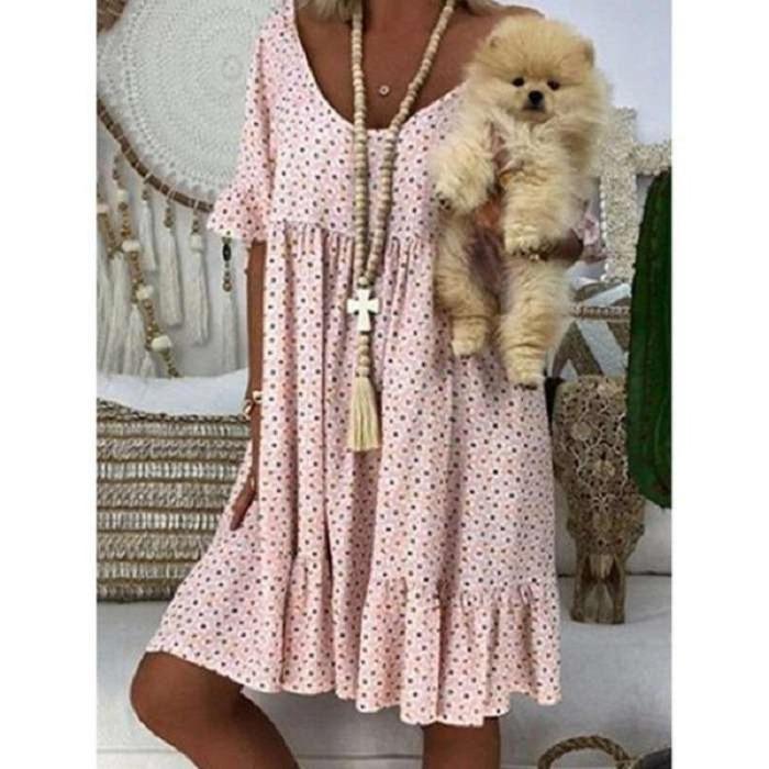 Summer New European and American Women's Dress Urban Casual Printing Medium Large Pendulum Large Size Medium Skirt