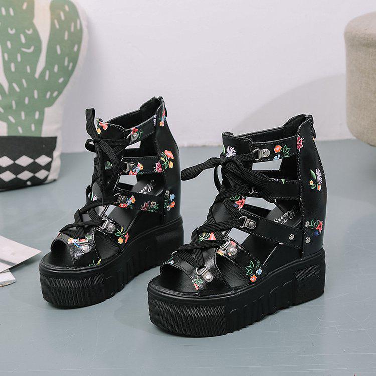 

Летние женские римские сандалии 2025: Туфли на высоком каблуке, цветной блок, перекрестные ремешки, танкетка 12 см, открытый носок. Size 42 чёрный