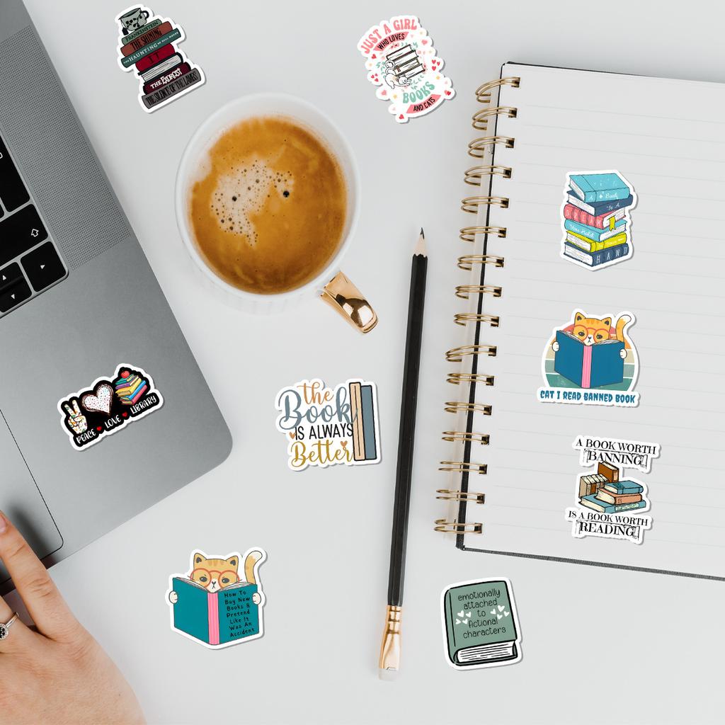 50 Reading Books Graffiti Stickers Creative Books Stickers Water Cup Suitcase Waterproof Decorative Stickers