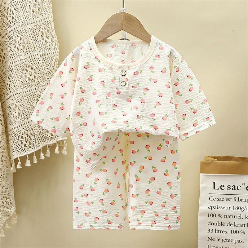 2026 Kinder Zomer Middellange Mouw Wolk Katoen Dunne Huis Kleding Casual Set