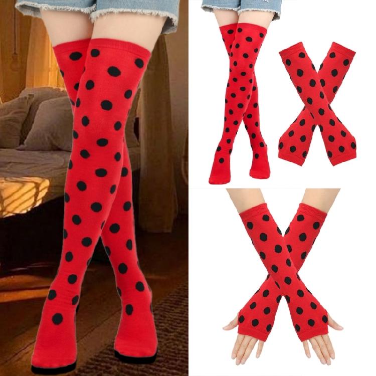 Cosplay Thigh High Long Socks for Women Girl Over Knee Stockings and Arm Warmers Insect Dots Print Costume Accessories