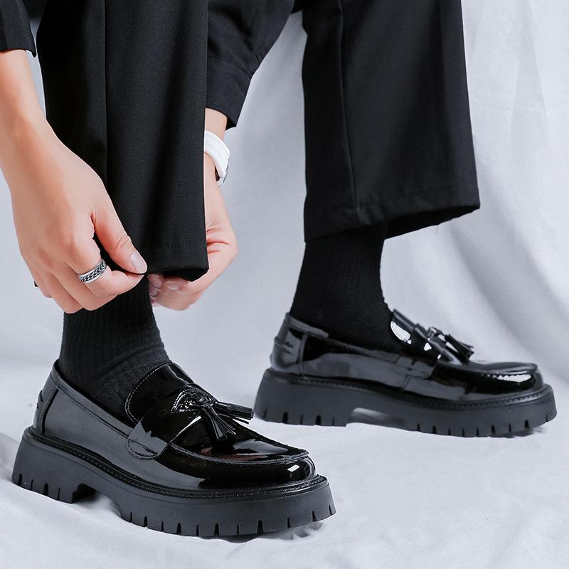 British Small Leather Shoes Men'S Platform Korean Version Fringed One-Pedal Formal Wear Casual Height Increase Hair Stylist Men'S Shoes 3063-R