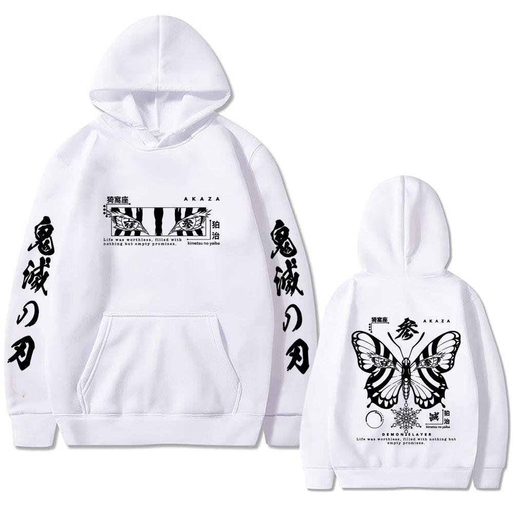 Anime Demon Slayer Akaza Butterfly Eyes Print Hoodie Men Women Clothing Fashion Oversized Male Vintage Hooded Tracksuit