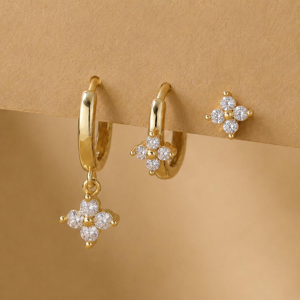 French Style Cubic Zirconia Earrings Set for Women Gold Color Ear Stack Hoop Jewelry Elegant Minimalist Daily Accessories Gift