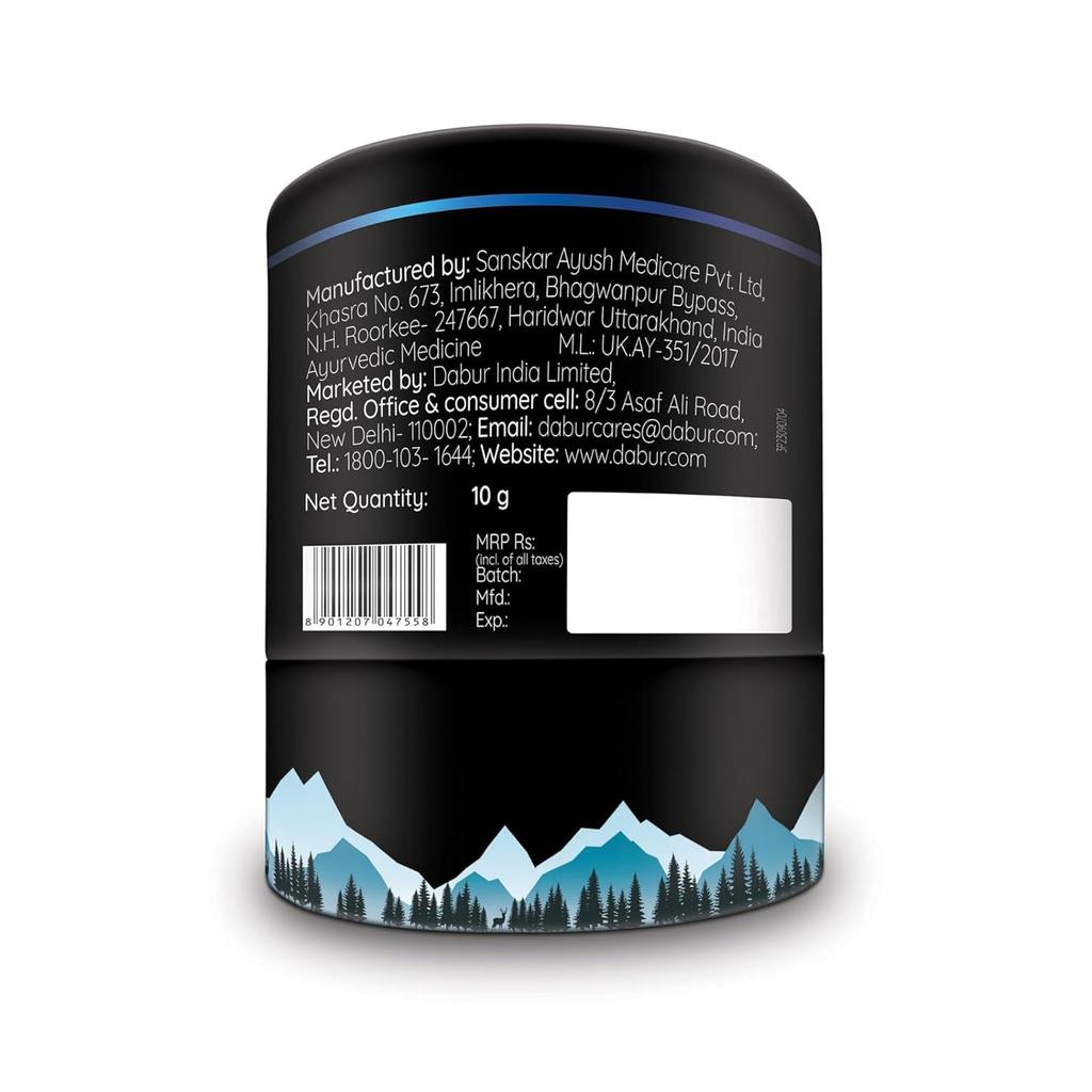 Dabur Himalájská pryskyřice Shilajit 10 g | Dávka 250 mg | Podpořte růst svalů, vytrvalost a energii přirozeně