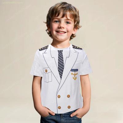 Vasarinis Kapitono T-shirt Vaikams Kapitono Marškinėliai Berniukams Vyrams Trumpomis Rankovėmis Viršutinė Dalis Juokingi Marškinėliai Drabužiai Mergaitėms Cosplay Vienoda Šventinė Apranga
