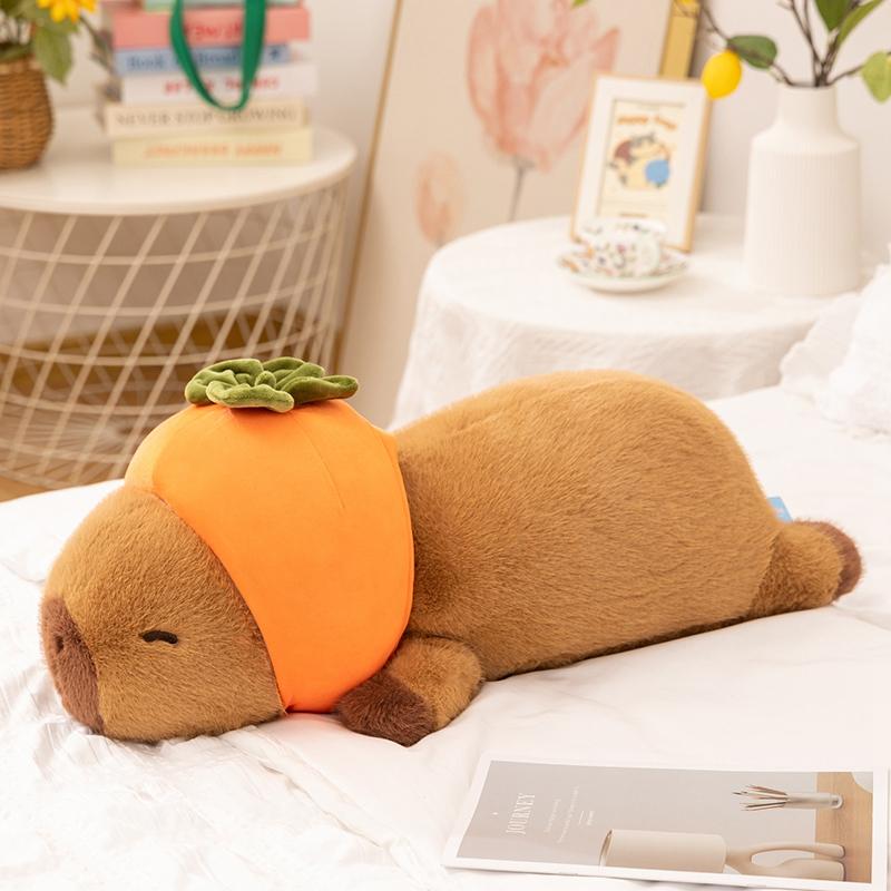 Fluffy Capybara Plush Doll Kawaii Capybara With Hamburger Bread Stuffed Toy Simulation Stuffed Animals Birthday Gift Home Decor