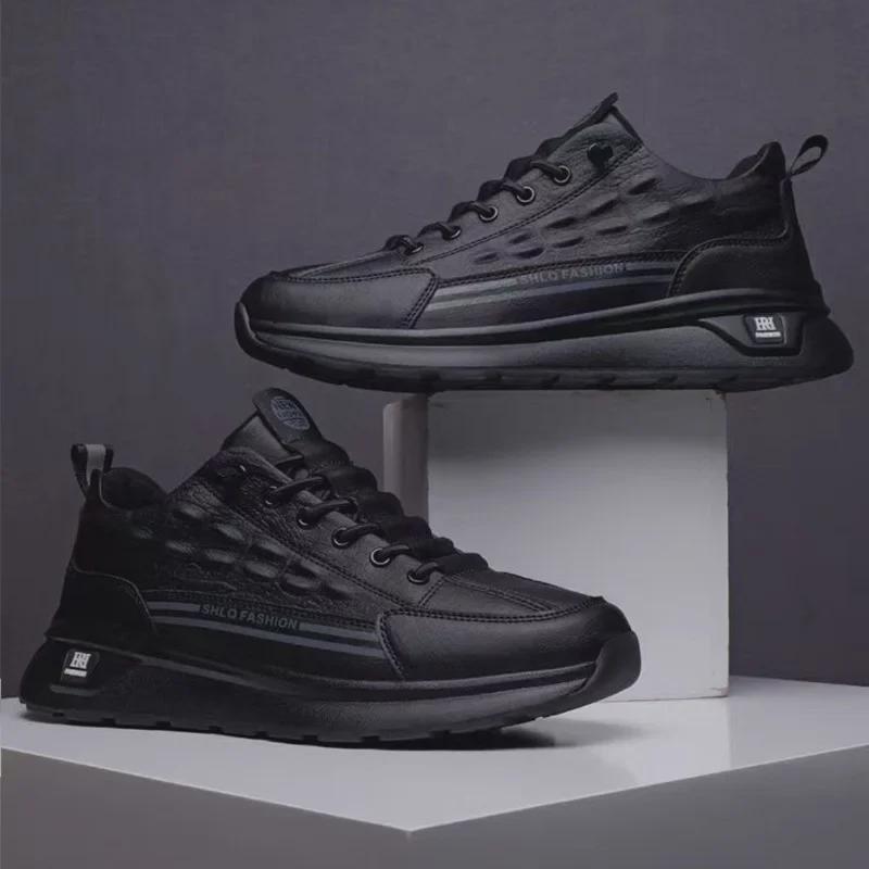 Men's Light Luxury Crocodile Pattern Leather Shoes - Non-Slip, Waterproof, Cushioned Casual Footwear