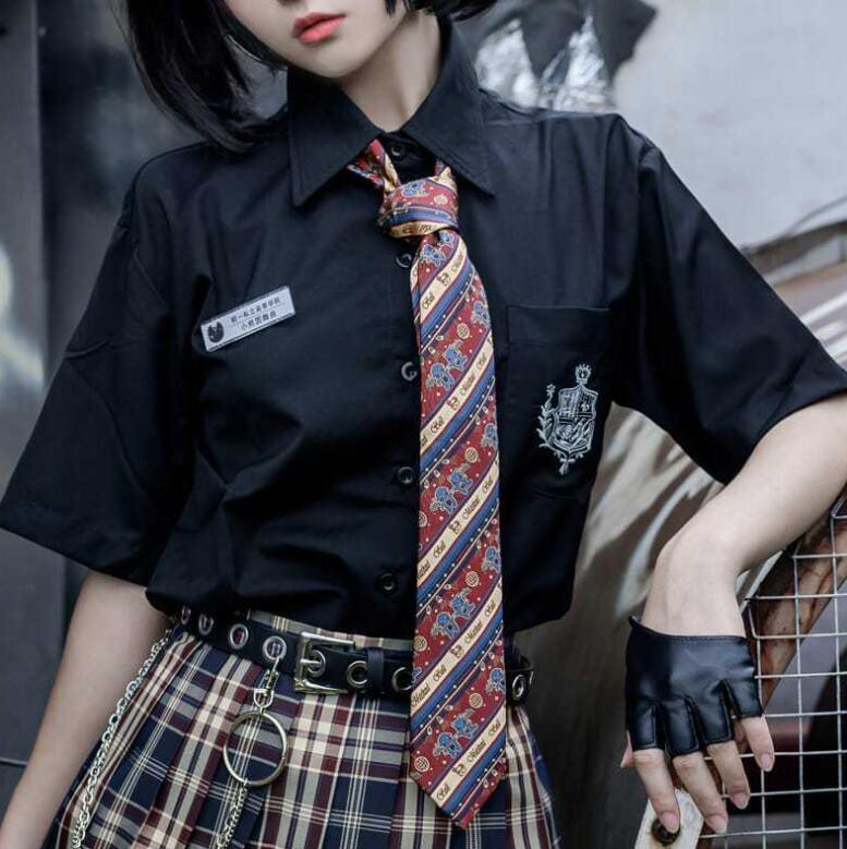 

Jk Uniform Японская Весна и Осень Свободная Черная Рубашка С Длинными Рукавами Вышивка Женская