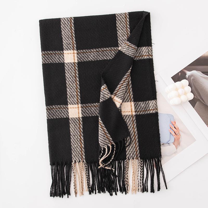 Checkered Thickened Warm Scarf for Women Versatile for Both Sides  Student Scarf Faux Cashmere Dual-purpose Large Shawl  Korean Version