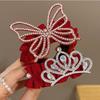 High Ponytail Fixed Artifact Children's New Year Crown Rhinestone Crystal Chinese Kids Hair Claw Hair Accessories Pearl