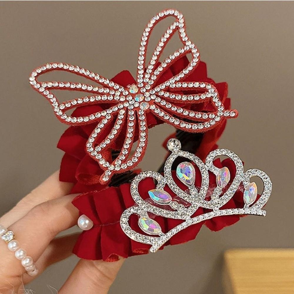 High Ponytail Fixed Artifact Children's New Year Crown Rhinestone Crystal Chinese Kids Hair Claw Hair Accessories Pearl