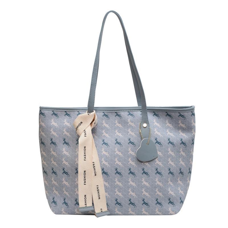 New Trendy Printing Large-capacity Tote Bag Shoulder Ribbon Commuter Bag Bucket Bag Handbag
