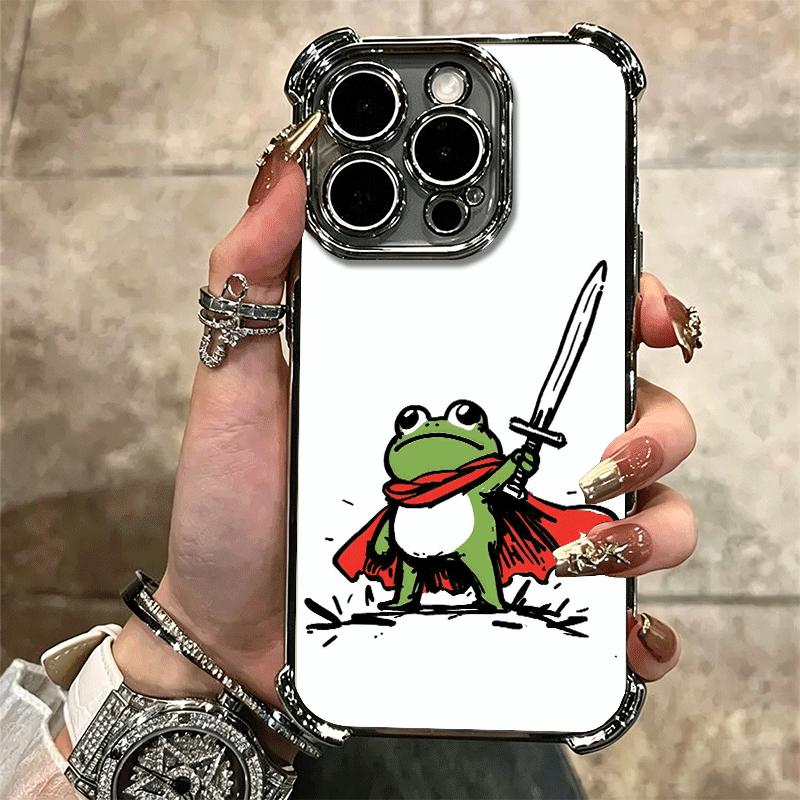 Cute Cartoon Frog Plating Phone Case For Iphone 16 17 Pro Max Air 16E 14 15 Plus 12 13 Mini Anti-Fall Airabag Cover