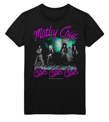 Stakes Motley Crue Pink Girls Jumbo Print T-Shirt T-Shirt Black New