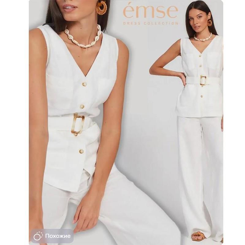 

2024 Hot-Selling Pure Linen Patchwork Vest and Long Pants Set S белый