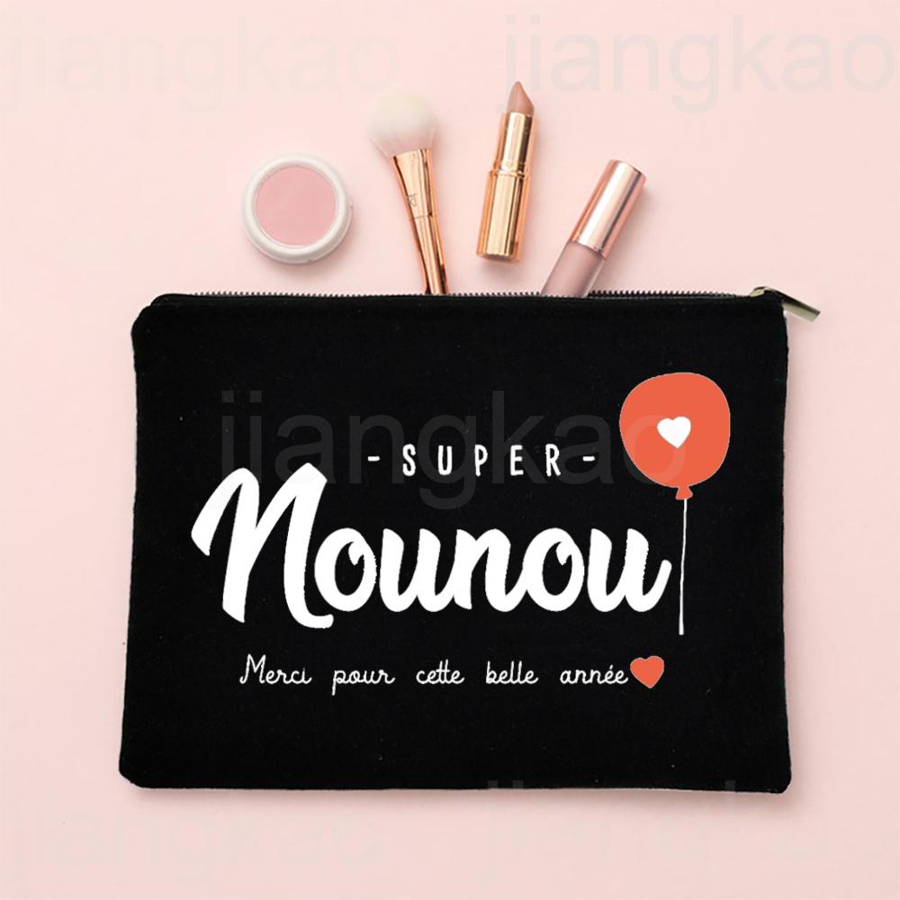 I Love My Nanny French Print Makeup Bag Travel Toiletries Organizer Pouch Women Cosmetic Case Zipper Bags Thanks Gift for Nounou