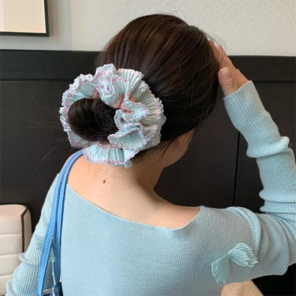 Sweet Large Lace Hair Tie Elastic Exaggerated Hair Ring Creative Plaid Scrunchies  Party