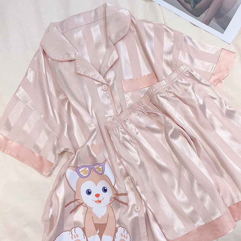 Summer Cartoon Lingna Belle Pajamas Women S Lapel Cardigan Short-Sleeved Loungewear Set L