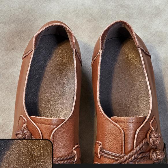 Mum Shoes Winter New Middle-aged Flat Shoes Head Layer Cowhide Soft Bottom Non-slip Leather Shoes Ethnic Wind Women's Shoes