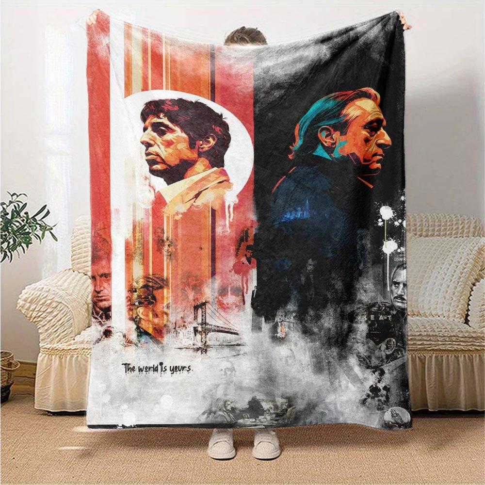 1pc Scarface-Inspired Flannel Blanket - Soft Cozy All-Season Throw for Bedroom, Sofa, Camping, Travel - Perfect Gift for Movie FansB97