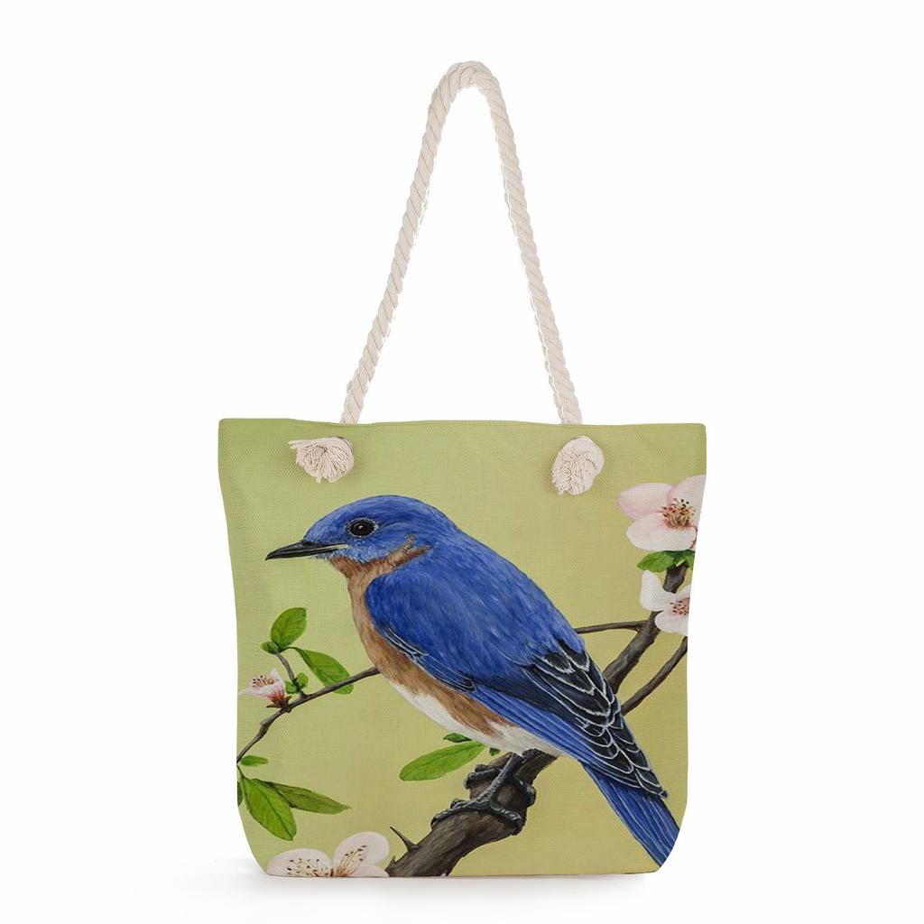 Bird print thick rope single-shoulder beach bag 7251 CLE