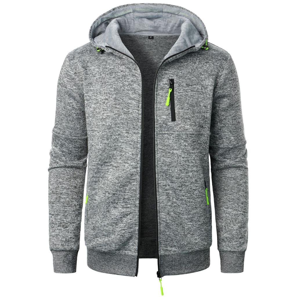 Men's Sports Fitness Casual Hooded Sweatshirt Youth Solid Design Knit Jacket