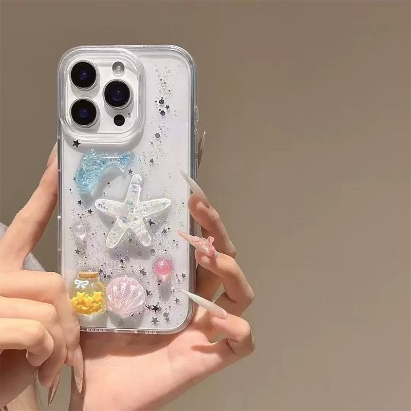 Glitter Fish Star Jar Transparent Mobile Phone Case for IPhone16promax Women's Model for Apple 17 Anti-fall Niche