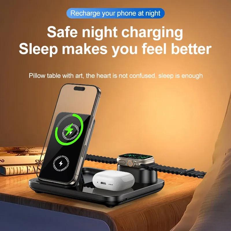 3 in 1 Wireless Charger for iPhone 17 16 15 14 13 12 11 X 8, Charging Station for Apple Watch Ultra Airpods Pro